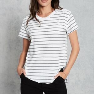 Frank & Eileen Tee Lab Perfect Tee White Black Stripe High Low Basic SZ L
